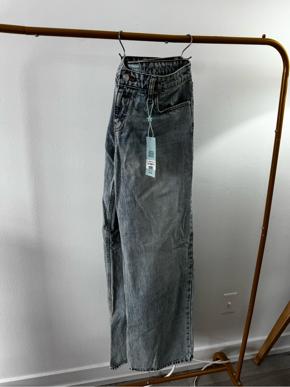 REVICE Washed Gray Wide Leg Jeans